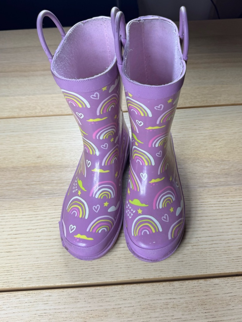 Children's Purple Rainbow Print Rain Boots with Pull Handles